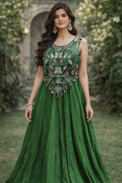 Green Embroidered Festive Set