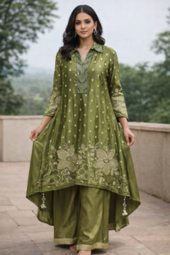 Olive Oasis Embroidered Kurti Set
