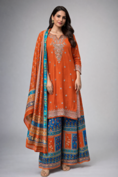 Orange Royal Kurta Palazzo Set